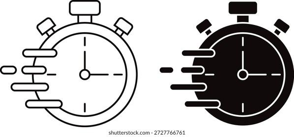 Conjunto de iconos de temporizador de velocidad de cronómetro rápido que representa la gestión del tiempo, el seguimiento del rendimiento y la Ilustración vectorial del concepto de productividad