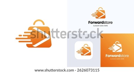 Fast store logo icon design vector, bag with forward arrow for e commerce easy for customers to quickly find daily. usable for identity business shop and shopping online or offline