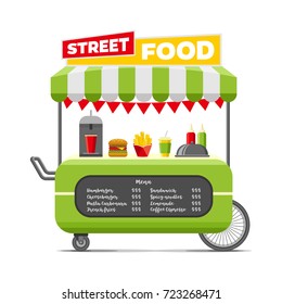 Fast street food cart. Colorful vector illustration, cute style, isolated on white background