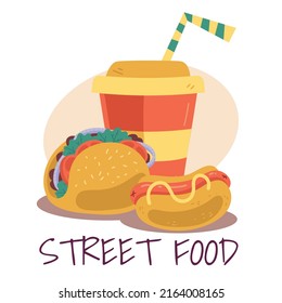 Fast street food concept. Vector flat cartoon graphic design illustration