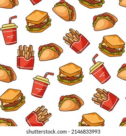 Fast street food seamless pattern concept. Vector flat cartoon design element illustration