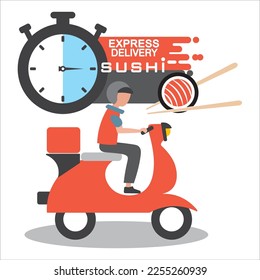 Fast sushi delivery, delivery man vector