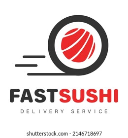 Fast sushi logo template design. Icon delivery for sushi bar, restaurant of Asian cuisine.  Vector illustration.