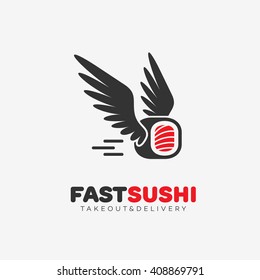 Fast sushi logo template design. Vector illustration.