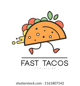 Fast tacos logo design, food service delivery, creative template for corporate identity, restaurant or cafe of Mexican food vector Illustration on a white background