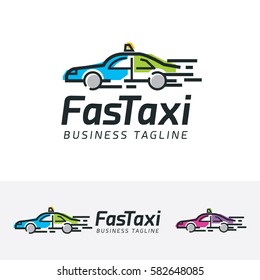 Fast Taxi, Transport, Taxi, schnell, Geschwindigkeit, Reise, Buchung, Sport, App, mobil. Vektorlogo-Vorlage