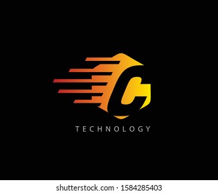 Fast Techno C Letter Logo Icon , Hexagon Symbol.