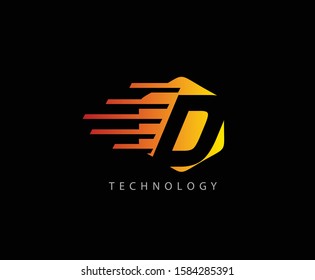 Fast Techno D Letter Logo Icon , Hexagon Symbol.