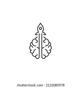 Fast thinking, brain rocket, smart rocket. Vector logo icon outline template