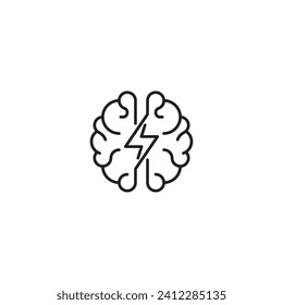 Fast thinking, Lightning brain, smart. Vector logo icon outline template