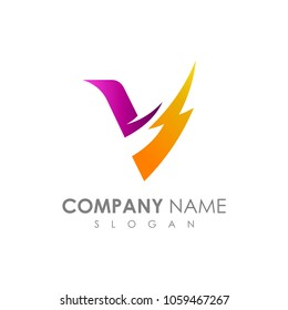 Fast Thunder Letter V, Logo Template