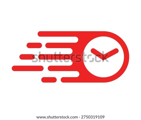 Fast time delivery clock icon featuring red horizontal motion lines on clean white background layout