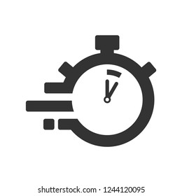 Fast time delivery icon, stopwatch in motion, deadline concept, clock speed. The 5 seconds, minutes stopwatch icon on white background. Clock and watch, timer, countdown symbol. EPS 10 vector.