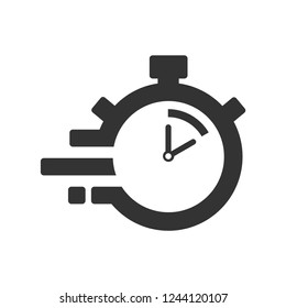 Fast Time Delivery Icon, Stopwatch In Motion, Deadline Concept, Clock Speed. The 10 Seconds, Minutes Stopwatch Icon On White Background. Clock And Watch, Timer, Countdown Symbol. EPS 10 Vector.