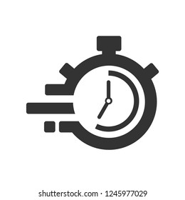 Fast time delivery icon, stopwatch in motion, deadline concept, clock speed. The 35 seconds, minutes stopwatch icon on gray background. Clock and watch, timer, countdown symbol. EPS 10 vector.
