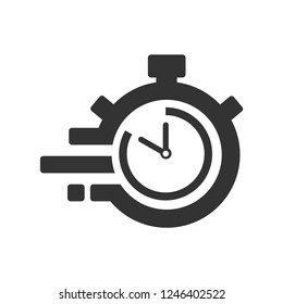 Fast time delivery icon, stopwatch in motion, deadline concept, clock speed. The 50 seconds, minutes stopwatch icon on gray background. Clock and watch, timer, countdown symbol. EPS 10 vector.
