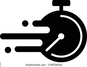 Fast time delivery icon, timely service, stopwatch in motion, deadline concept, clock speed, flat icon, vector illustration