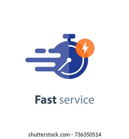 Fast Time Delivery Icon, Timely Service, Stopwatch In Motion, Deadline Concept, Clock Speed, Flat Icon, Vector  Illustration