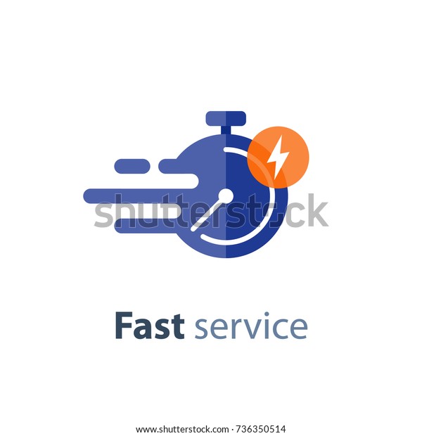 Fast time delivery icon, timely service,\
stopwatch in motion, deadline concept, clock speed, flat icon,\
vector  illustration