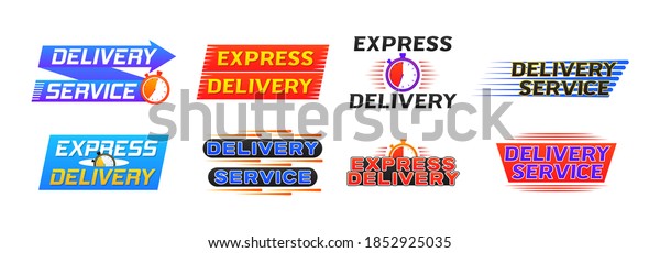 Fast time delivery order with stopwatch. Express\
delivery logo banner icon for apps and website isolated on white\
background. Quick shipping icon. Fast shipping symbol. Vector\
illustration, eps 10.