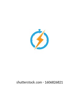 Fast time Flash energy electric logo design concept flat vector icon