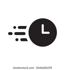 Fast time glyph icon with clock symbol for speed deadline urgency and rapid schedule concept vector graphic illustration design vector solid glyph icon