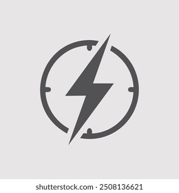 Fast time icon design. Simple, modern icon design featuring a lightning bolt inside a circle, symbolizing speed, efficiency, and quickness.