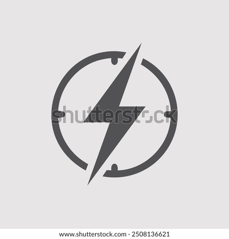 Fast time icon design. Simple, modern icon design featuring a lightning bolt inside a circle, symbolizing speed, efficiency, and quickness.