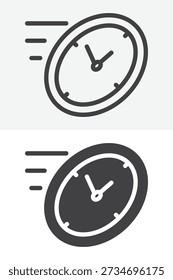 Fast time icon with motion clock in different style. Line, outline and solid icon set with editable stroke vector sign and symbol for speed icon illustration.