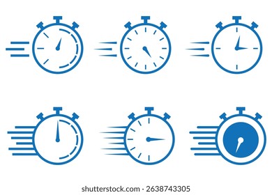 Fast time icon set. Fast stopwatch. Timer linear icon. Stopwatch icon set, Timer, clock.