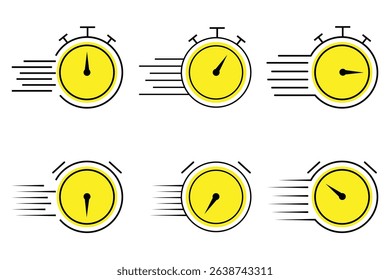 Fast time icon set. Fast stopwatch. Timer linear icon. Stopwatch icon set, Timer, clock.