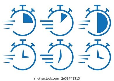 Fast time icon set. Fast stopwatch. Timer linear icon. Stopwatch icon set, Timer, clock.