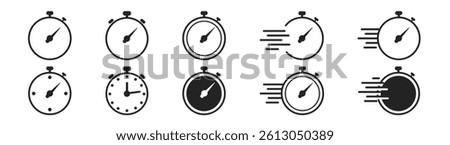 Fast time icon set. Fast stopwatch. Timer linear icon set for app, and web design. Vector illustration
