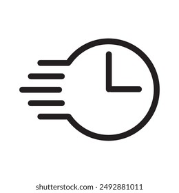 Fast time icon. Speed clock symbol. Quick delivery vector. Minimalistic black design.