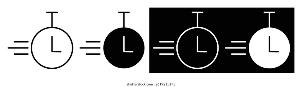Icono de tiempo rápido, cronómetro con líneas de velocidad. Ilustración vectorial