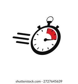 Vector rápido del icono del tiempo aislado en el fondo blanco. Cronómetro en acción con señal de velocidad rápida. Temporizador para entrega rápida. Servicio instantáneo.