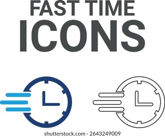 Fast time icons, Line art icons, Timer, alarm, schedule, hourglass, clock icons. Solid icon collection.