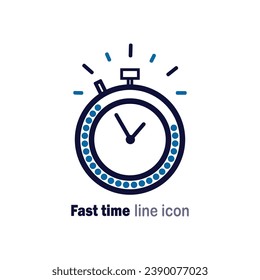 Fast time line icon. Fast time stop watch, limited offer, happy hour and deadline concept. Stopwatch with blue dots. Vector illustration