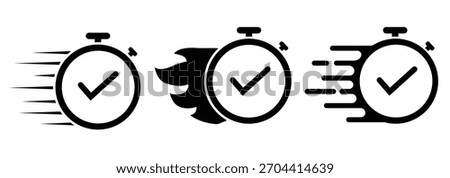 A fast time logo featuring a stopwatch, representing a speed concept for quick delivery, express, and urgent services. This vector line icon illustrates deadlines and delays