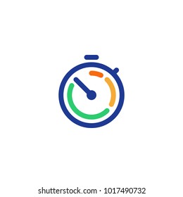 Fast Time Logo, Stop Watch Symbol,  Time Period Concept, Working Hours,  Quick Timely Delivery, Express And Urgent Services, Deadline And Delay, Vector Line Icon
