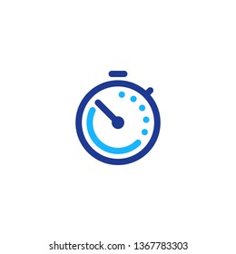 Fast time logo, stop watch symbol,  time period concept, working hours,  quick timely delivery, express and urgent services, deadline and delay, vector line icon