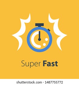 Fast time logo, stop watch speed, quick delivery, express and urgent services, deadline and delay, vector icon, flat illustration