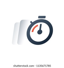 Fast time motion, quick delivery period, deadline clock timer, stopwatch timeout, limited offer last chance concept, training session, business and finance service, urgent order, vector flat icon