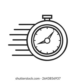 Fast Time Outline Icon – Vector Stopwatch Symbol on White Background