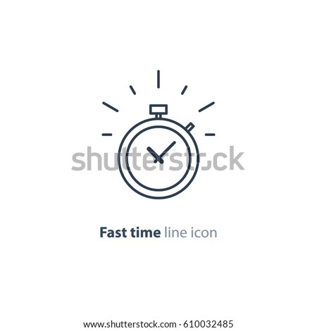 Fast time stop watch, limited offer, happy hour and deadline concept, vector line icon