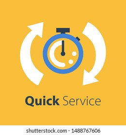 Fast time, stop watch speed, quick delivery, express and urgent services, deadline and delay, vector icon, flat illustration