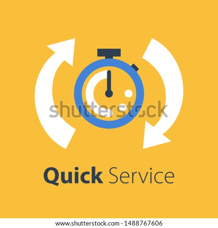 Fast time, stop watch speed, quick delivery, express and urgent services, deadline and delay, vector icon, flat illustration