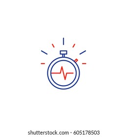 Fast time stop watch vector line icon, quick delivery logo, fitness session, speed hour