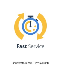 Fast time, stopwatch speed, quick delivery, express and urgent services, deadline and delay, vector icon, flat illustration