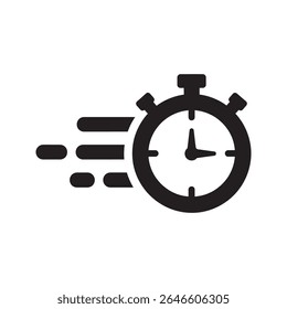 Fast timer icon with a stopwatch indicating a quick deadline speedy response and rapid time measurement for sports competition or time management vector solid glyph icon